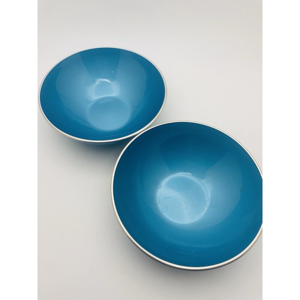 Emalox Norway Enamel Anodized Aluminum Bowls MCM 4in NEW Set of 2 Blue